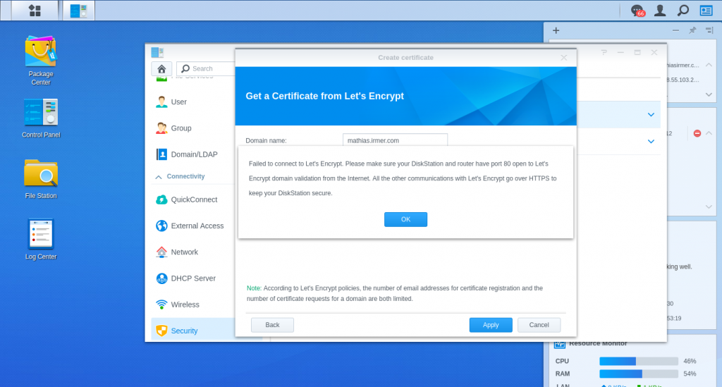 Synology Lets Encrypt Issue